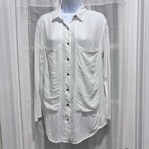 Free People for Urban Outfitters White Button Down Shirt S Boho Tunic Y2K 2010s